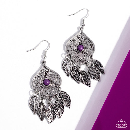 Desert Canopy - Purple Stone Silver Filigree Fringe Earring Paparazzi E1832