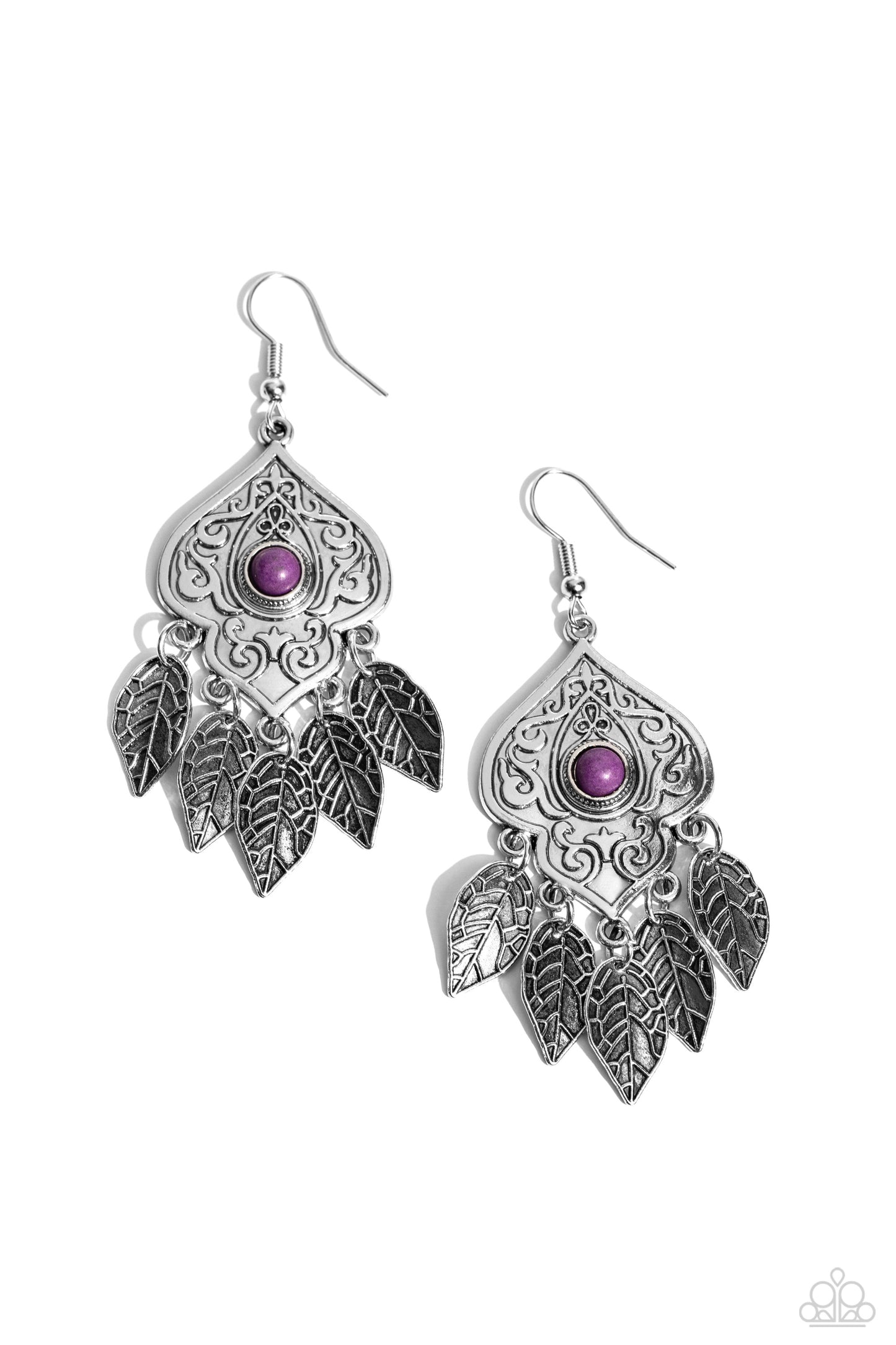 Desert Canopy - Purple Stone Silver Filigree Fringe Earring Paparazzi E1832