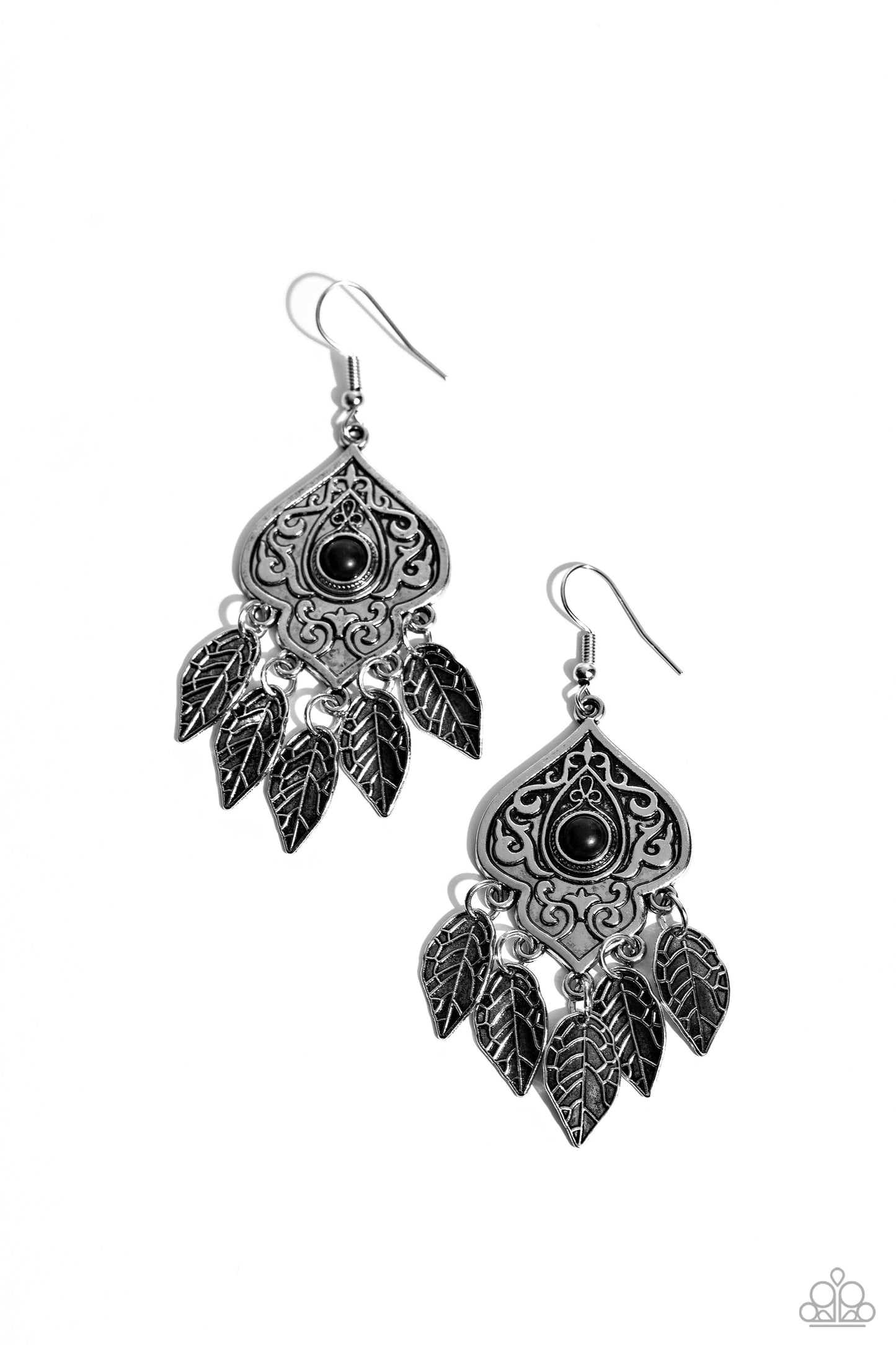 Desert Canopy - Black Stone Antiqued Filigree Santa Fe Style Earring Paparazzi E1543