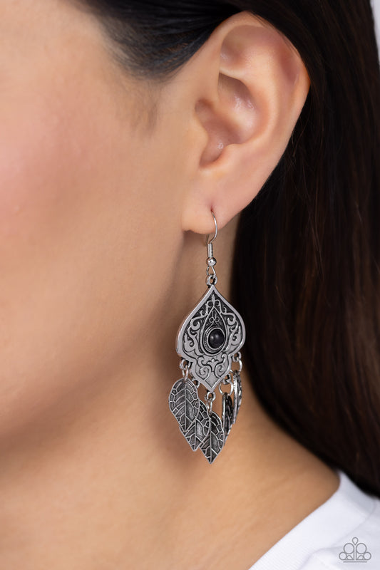 Desert Canopy - Black Stone Antiqued Filigree Santa Fe Style Earring Paparazzi E1543