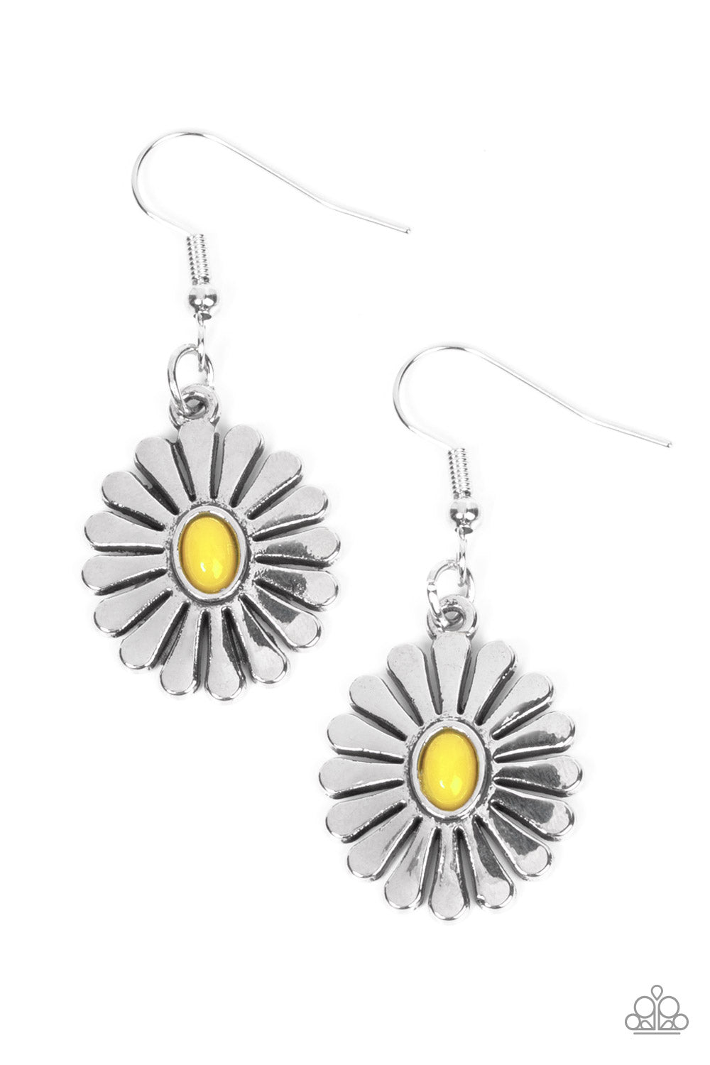 Delectably Daisy - Yellow & Silver Flower Earring Paparazzi E1213