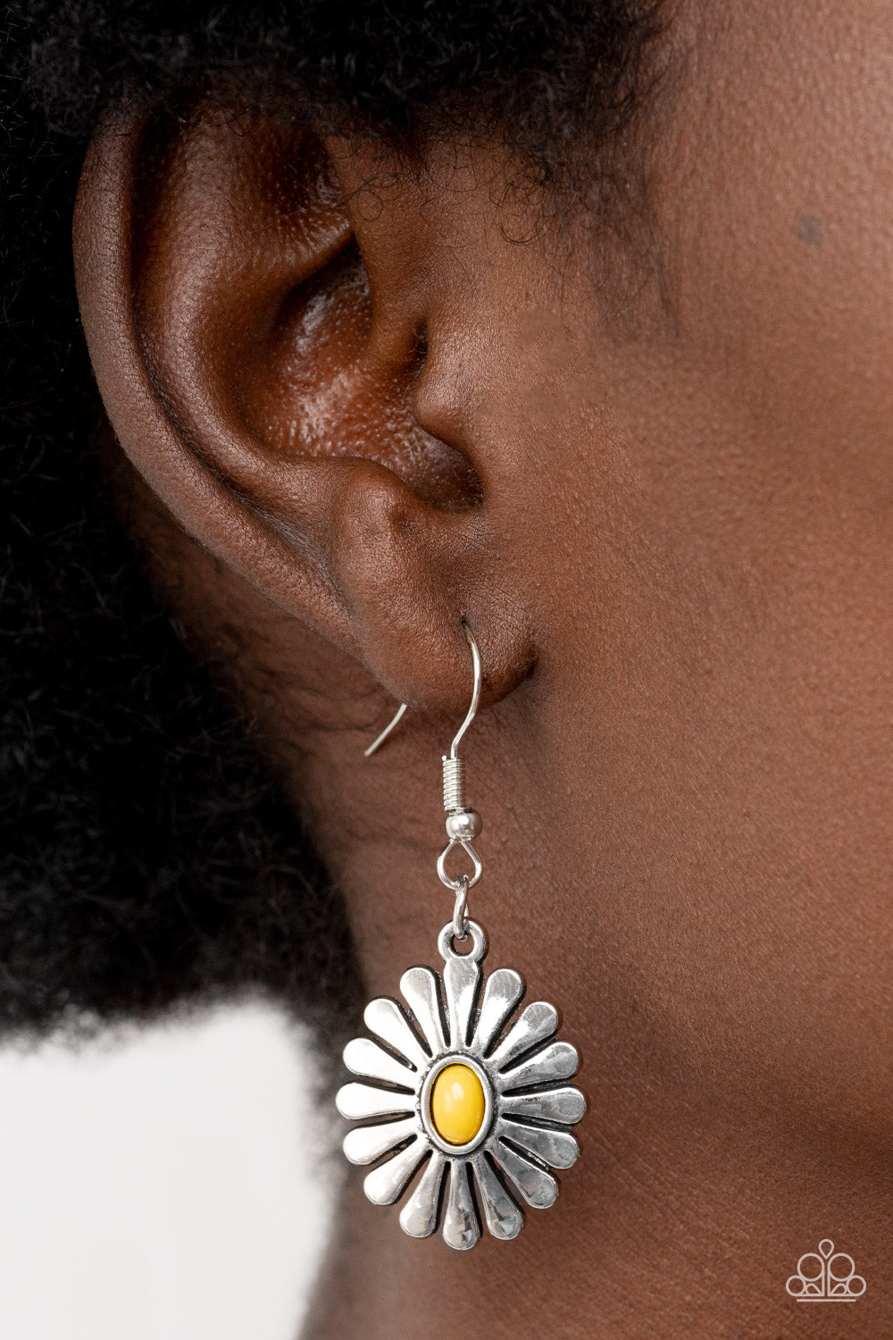 Delectably Daisy - Yellow & Silver Flower Earring Paparazzi E1213