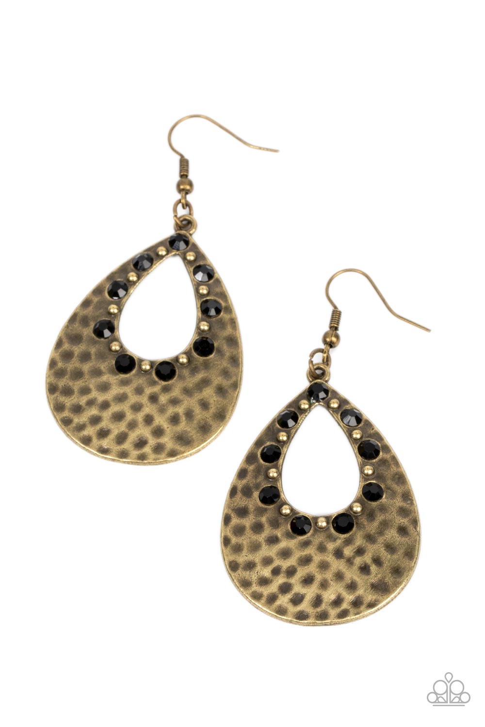 Terraform Twinkle - Black Rhinestone Brass Teardrop Earring Paparazzi E0975