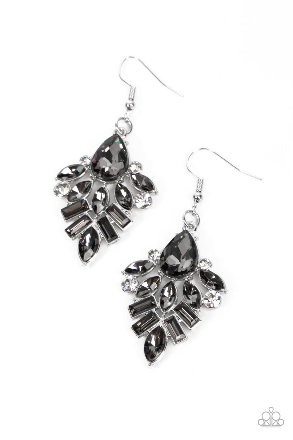 Stellar-escent Elegance - Silver Smoky & White Rhinestone Earring Paparazzi E1150