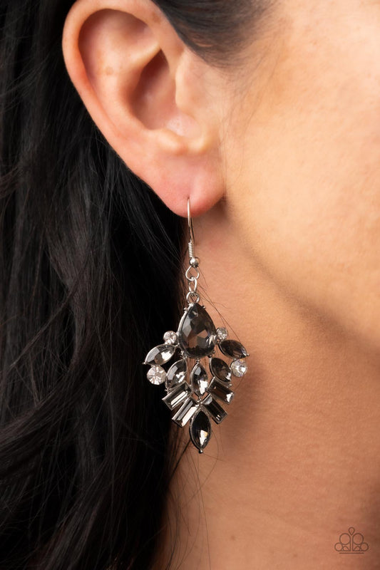 Stellar-escent Elegance - Silver Smoky & White Rhinestone Earring Paparazzi E1150