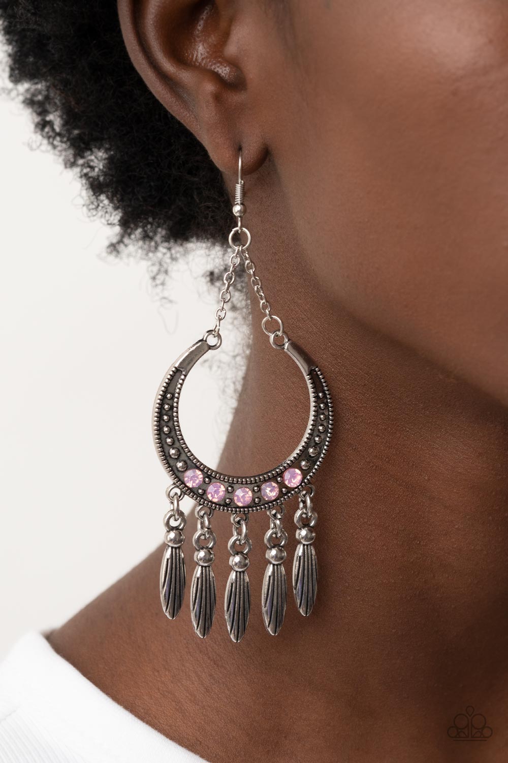 Day to DAYDREAM - Pink Opal Rhinestone Tassel Earring Paparazzi E1425