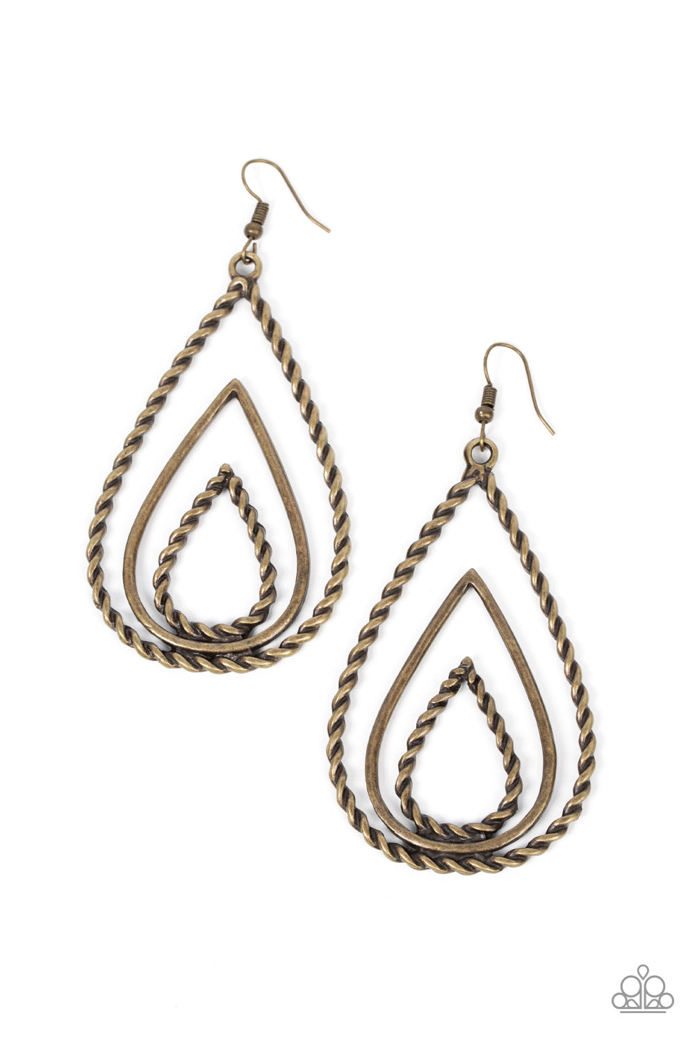 Tastefully Twisty - Brass Teardrop Earring Paparazzi E0960