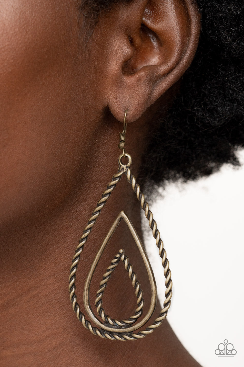 Tastefully Twisty - Brass Teardrop Earring Paparazzi E0960