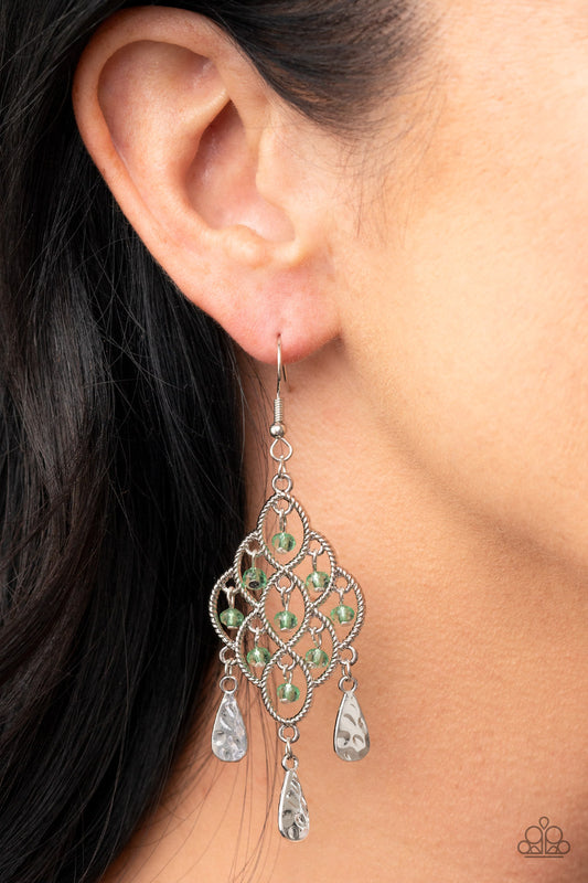 Sentimental Shimmer - Green Teardrop Earring Paparazzi E0537