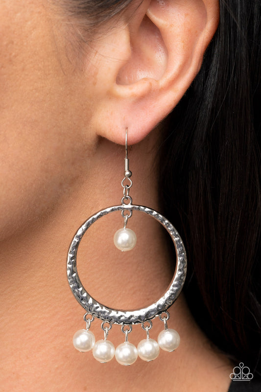 Luscious Luxury - White Pearl Hammered Earring Paparazzi E1070