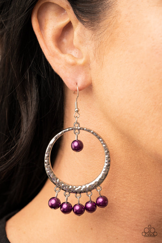 Luscious Luxury - Purple Pearl Silver Earring Paparazzi E0987