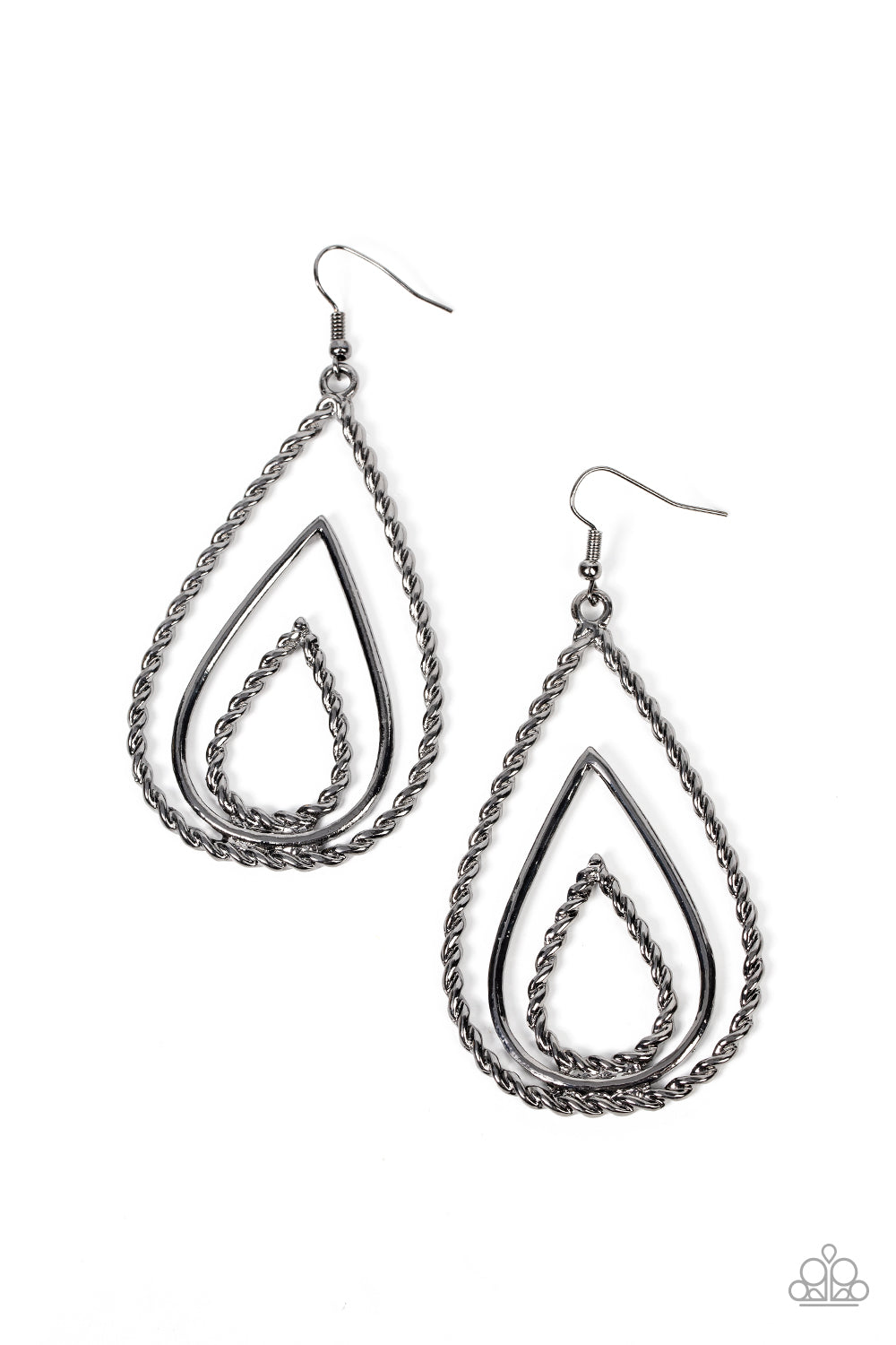 Tastefully Twisty - Black Gunmetal Teardrop Earring Paparazzi E1157