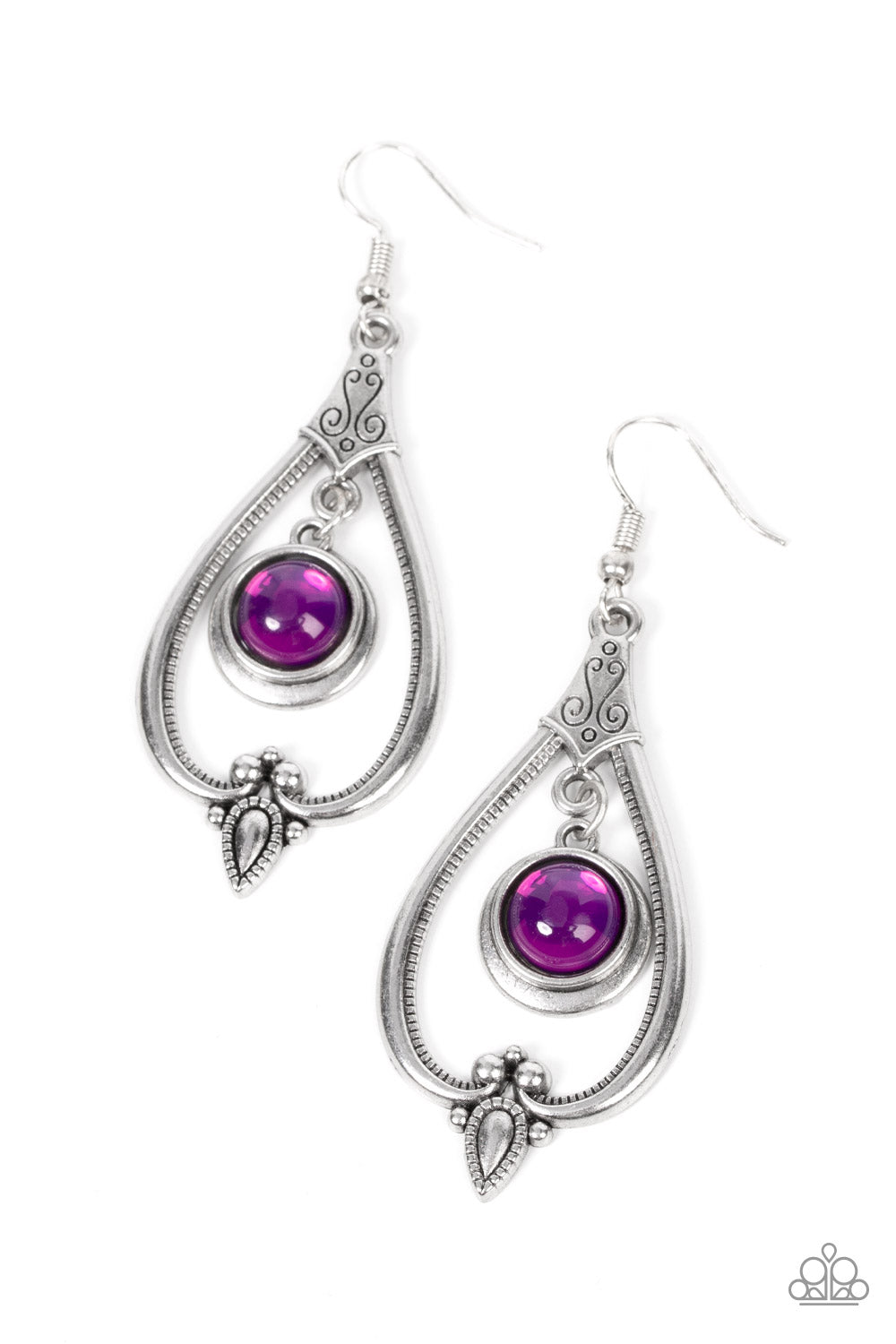 Ethereal Emblem - Purple Glassy Bead Teardrop Earring Paparazzi E1502