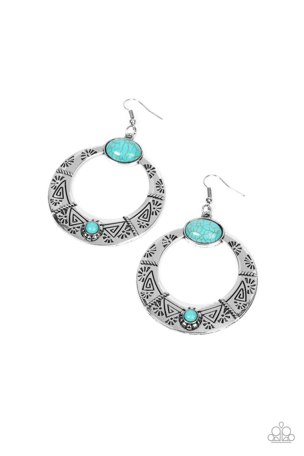 Garden Glyphs - Blue Turquoise Stone Silver Santa Fe Style Earring Paparazzi E1232