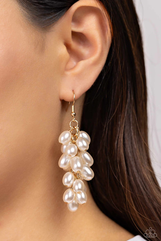 Pearl Posse - Gold Chain White Pearl Tassel Earring Paparazzi E1772