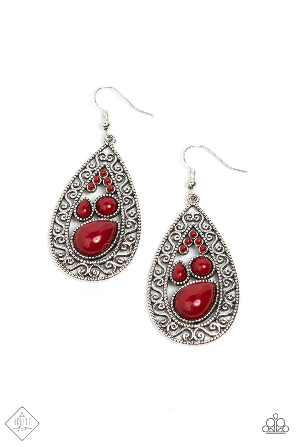 Nautical Daydream - Red Bead Silver Earring January 2022 Fashion Fix Paparazzi E0406