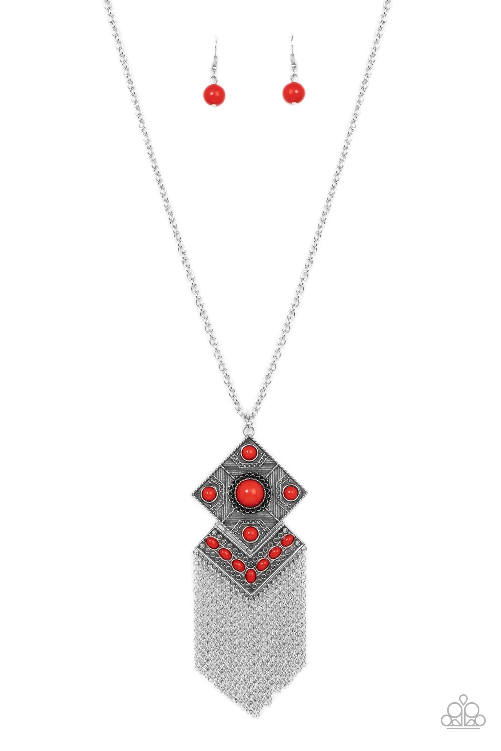 Kite Flight - Red & Antiqued Silver Kite Necklace Paparazzi N1477