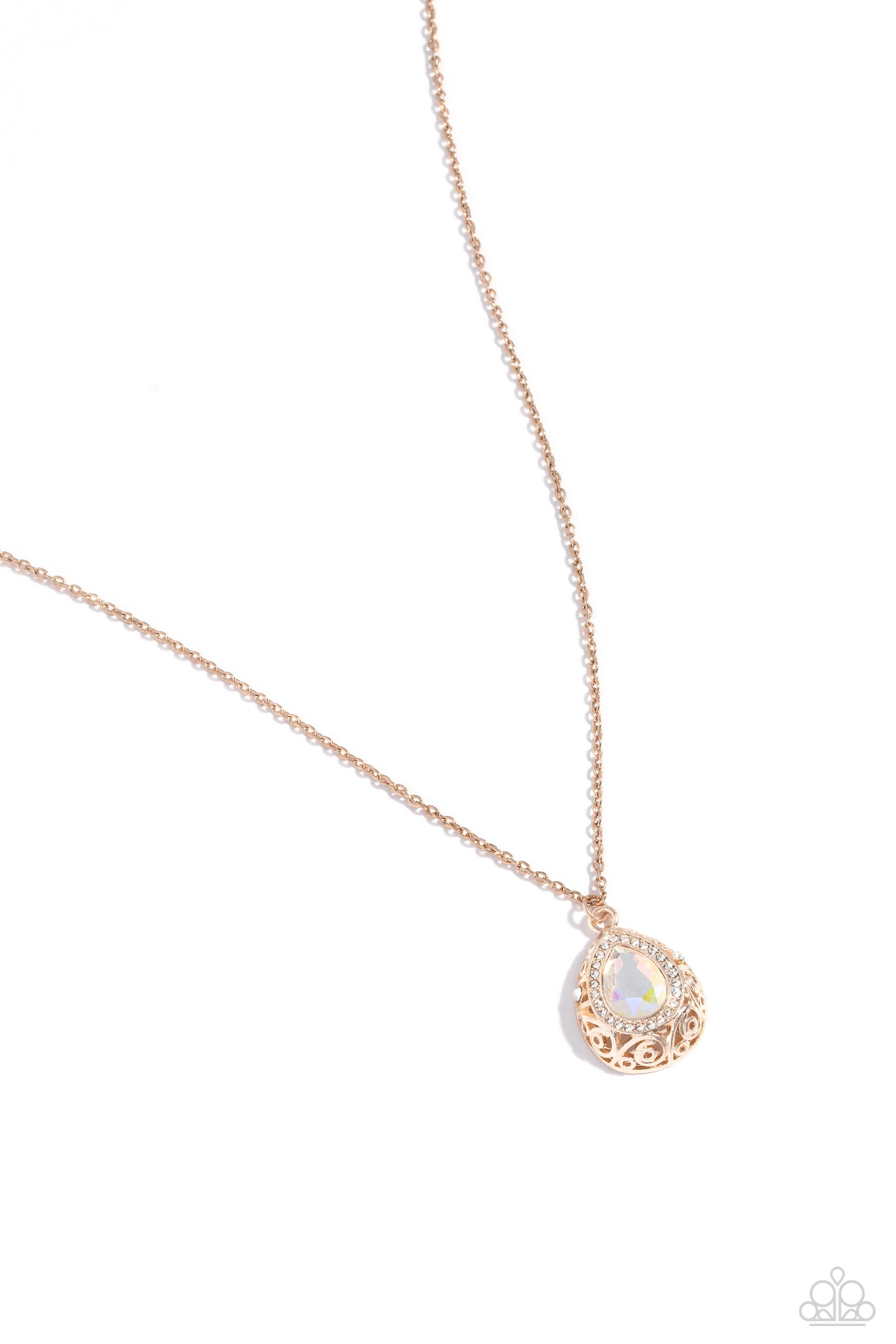 Gracefully Glamorous - Rose Gold & Oversized Iridescent Teardrop Gem Necklace Paparazzi N3008