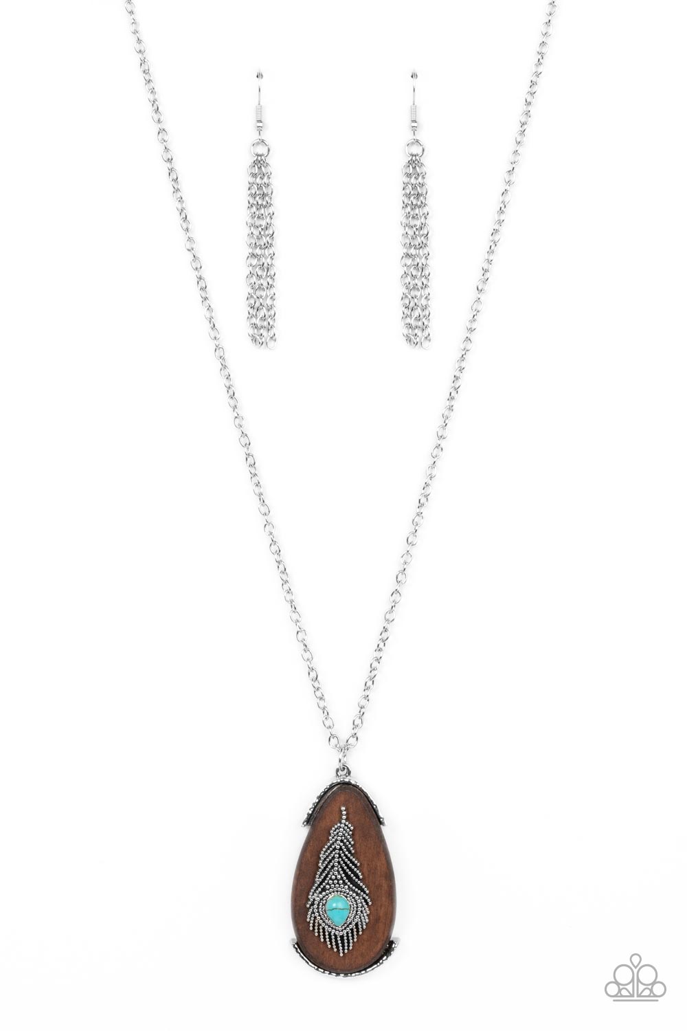 Personal FOWL - Blue Cracked Stone Turquoise Teardrop Silver Feather Necklace Paparazzi N0907