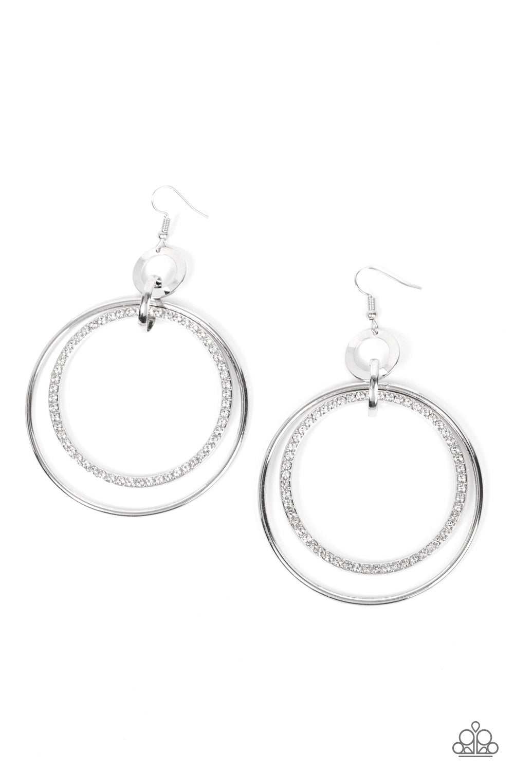 Haute Hysteria - White Rhinestone Silver Rings Earring Paparazzi E1113