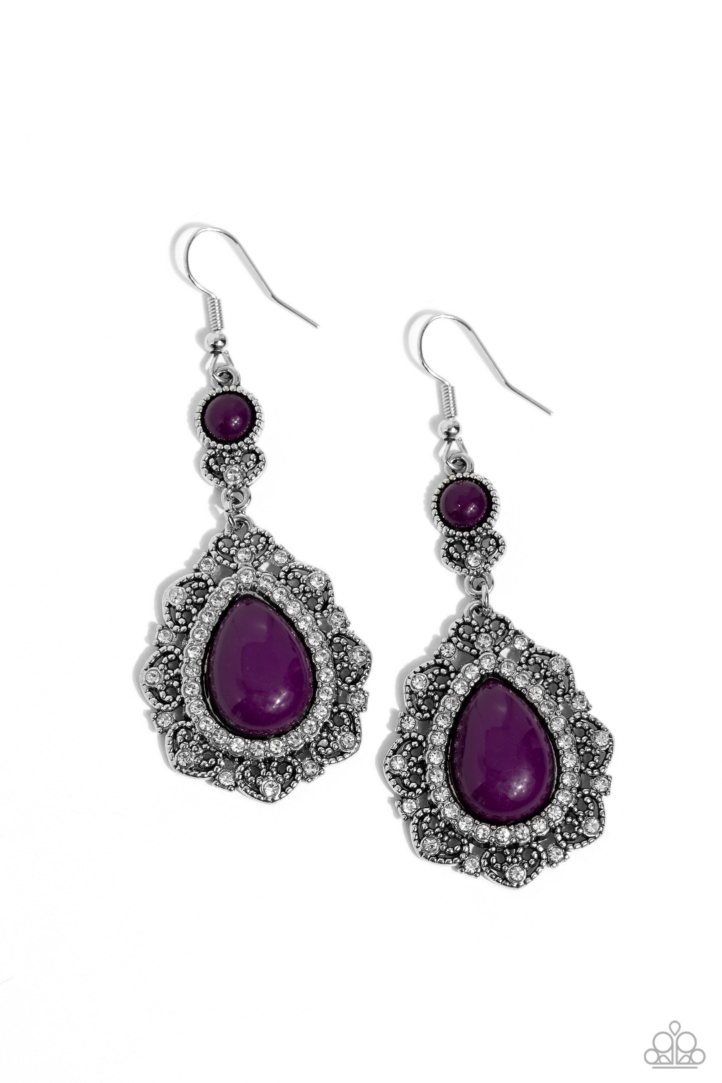 Palace Bribe - Purple Plum White Rhinestone Silver Earring Paparazzi E1605