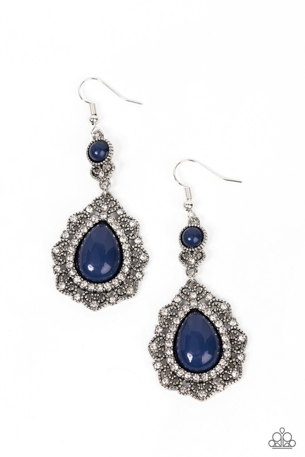 Palace Bribe - Blue Rhodonite & White Rhinestone Teardrop Earring Paparazzi E1088