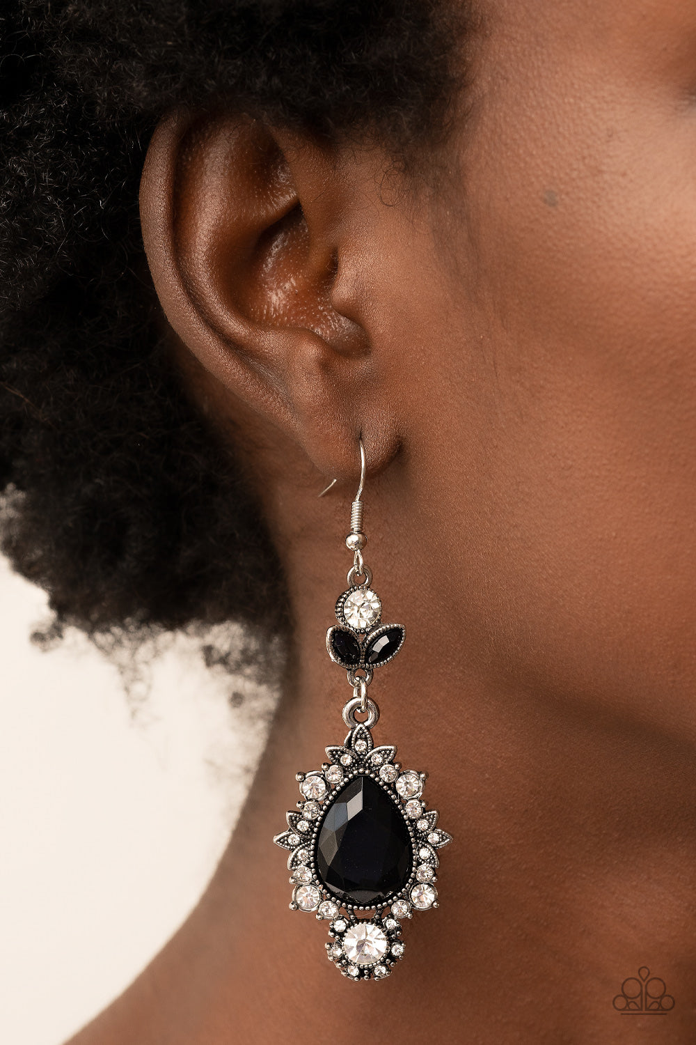 SELFIE-Esteem - Black Teardrop Bead & White Rhinestone Earring E1187