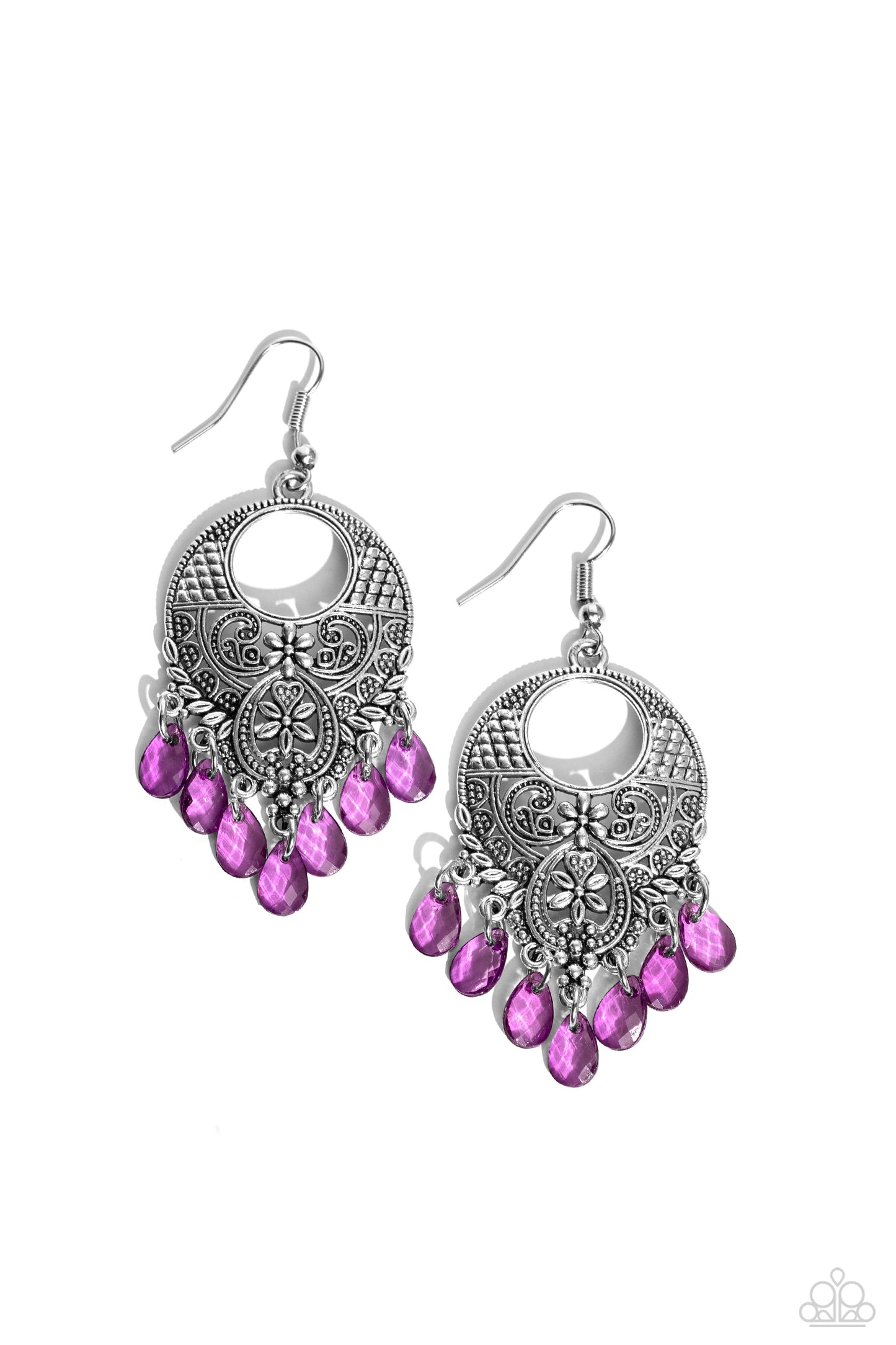 Prismatically Prairie - Purple Glassy Teardrop Chandelier Earring E1632