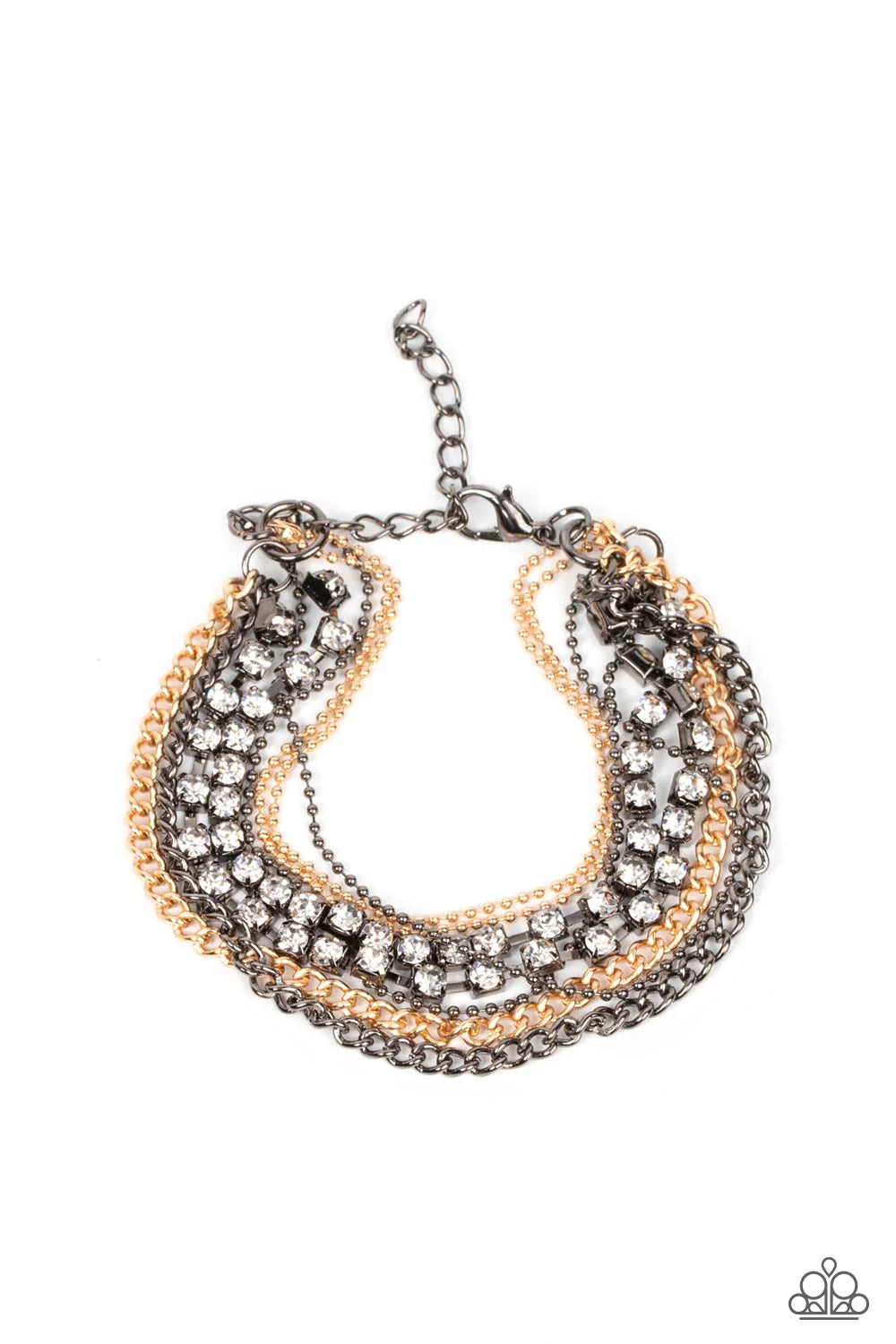 Secretly Sassy Multi White Rhinestone, Gold & Gunmetal Chain Bracelet Paparazzi B0771
