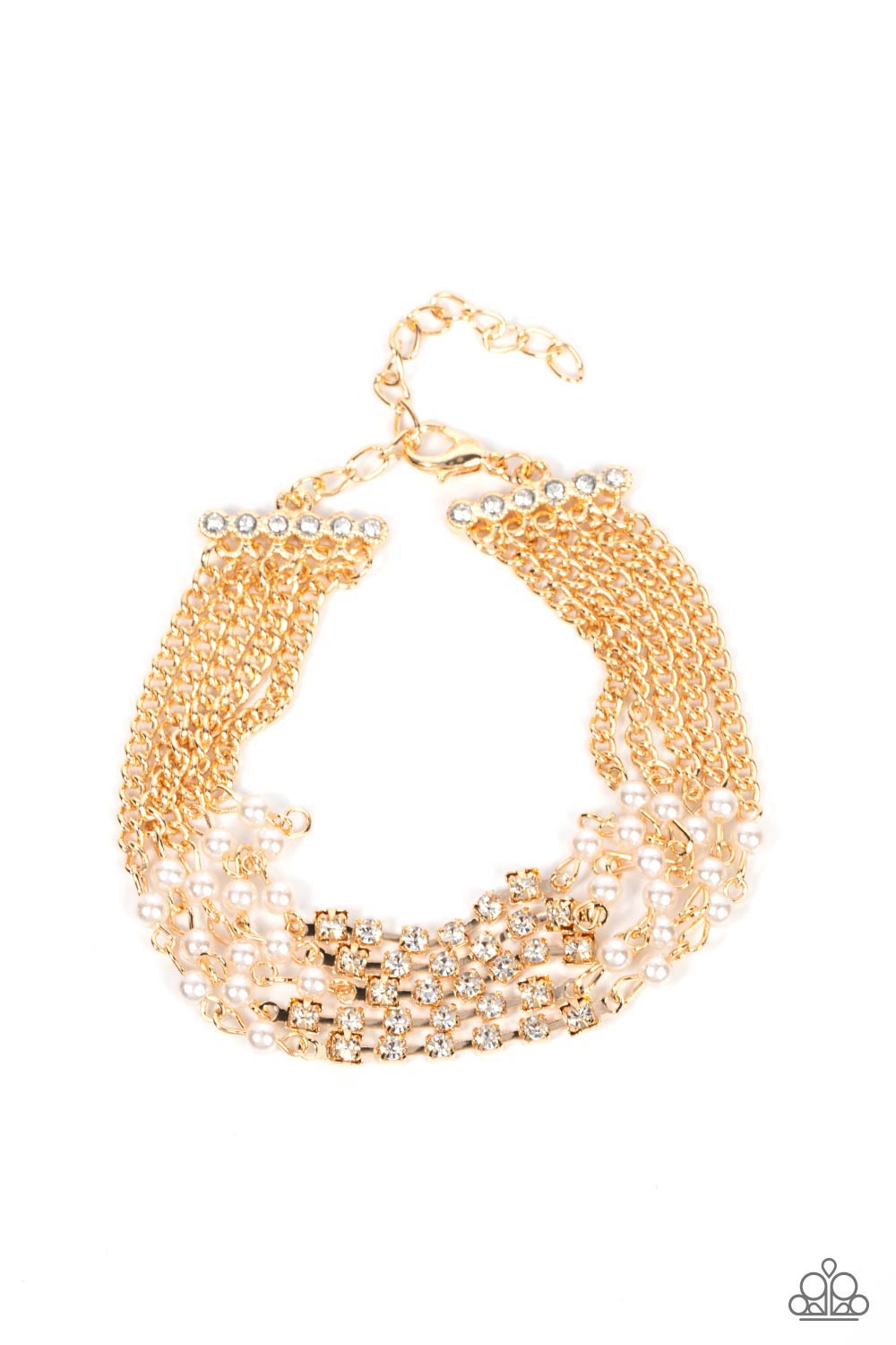 Experienced in Elegance - Gold Chain White Rhinestone And Pearl Bracelet Paparazzi B0596