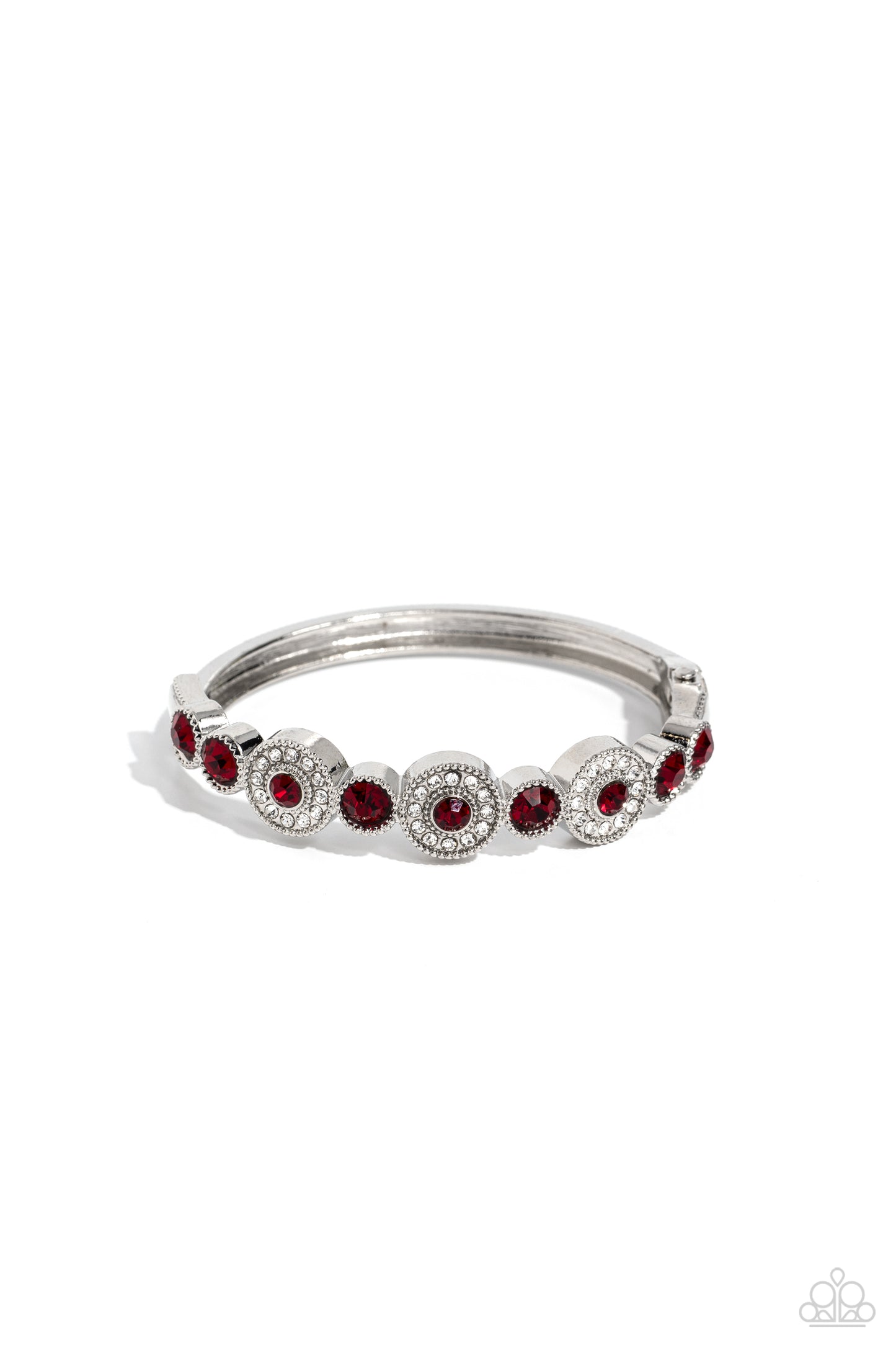 Crowns Only Club - Red & Glassy White Rhinestone Hinge Bracelet Paparazzi B1376