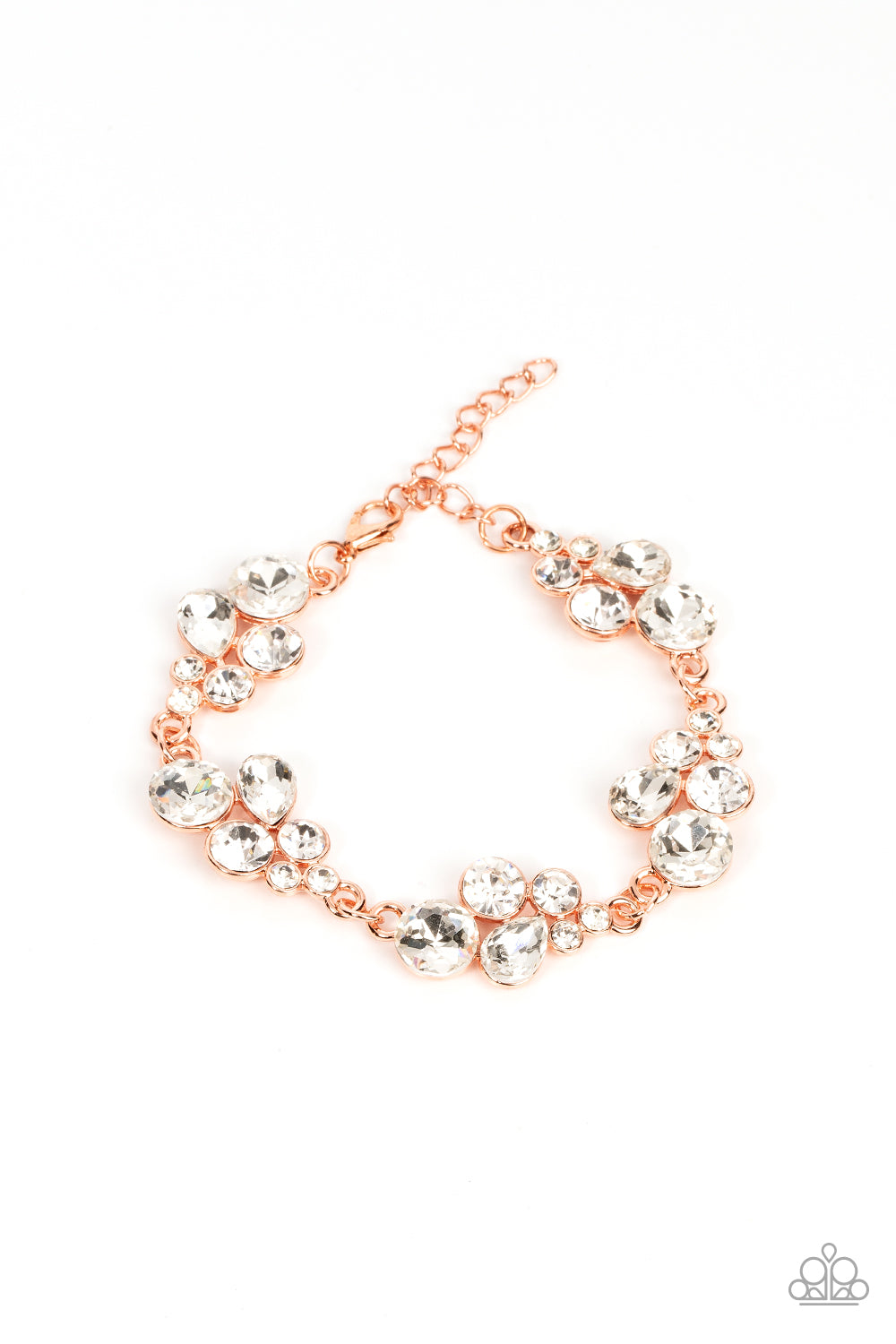 Duchess Dowry - Copper - Shiny Copper & White Rhinestone Elegant Bracelet Paparazzi B1307