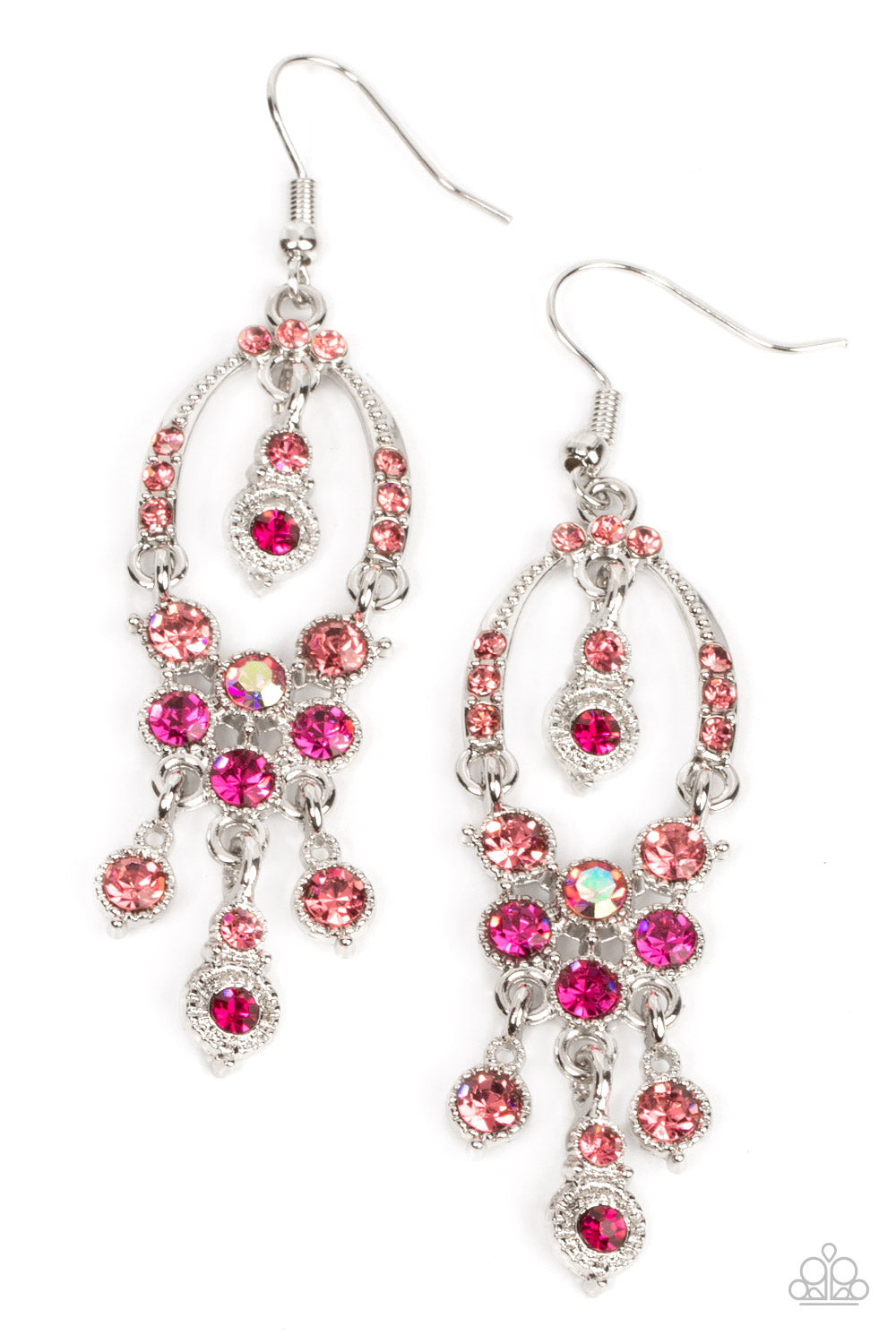 Sophisticated Starlet - Pink Fuchsia Fedora and Iridescent Rhinestone Earring Paparazzi E0967