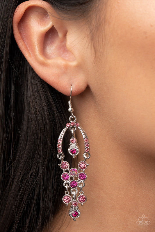 Sophisticated Starlet - Pink Fuchsia Fedora and Iridescent Rhinestone Earring Paparazzi E0967