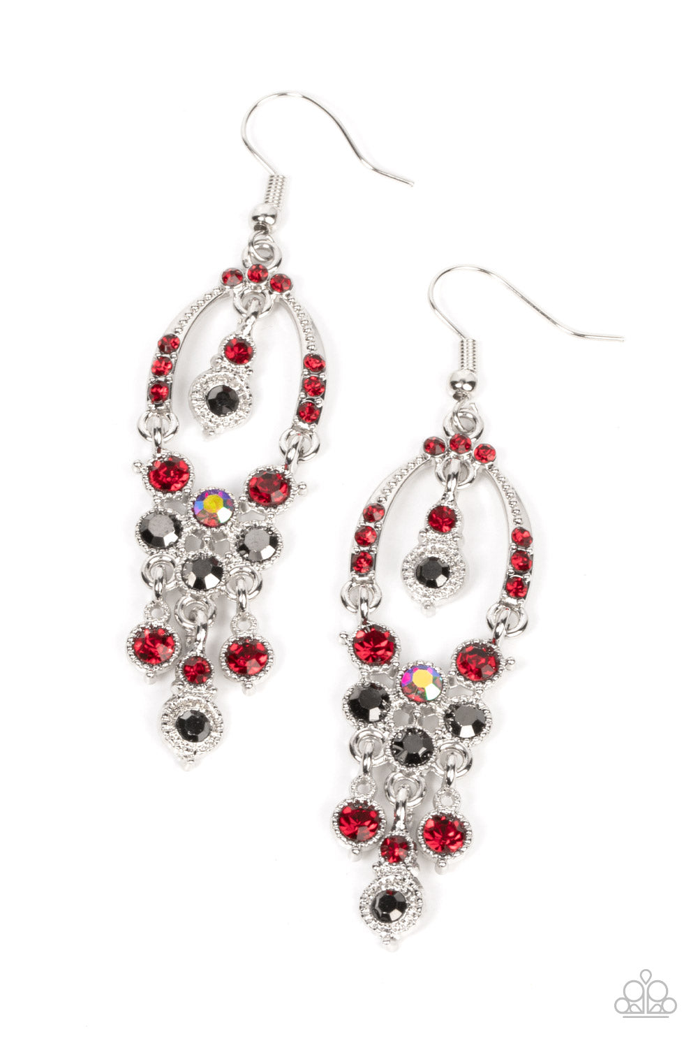 Sophisticated Starlet - Red, Hematite And Iridescent Rhinestone Earring Paparazzi E0909