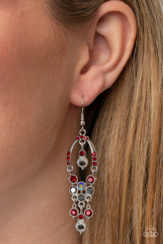 Sophisticated Starlet - Red, Hematite And Iridescent Rhinestone Earring Paparazzi E0909