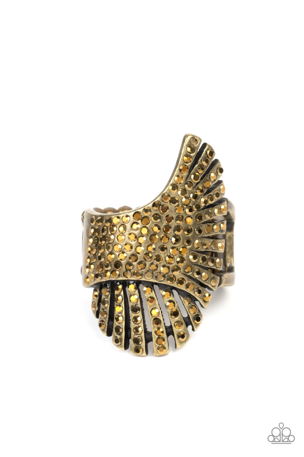 Express Your-SELFIE - Brass Aurum Rhinestone Ring Paparazzi R0330