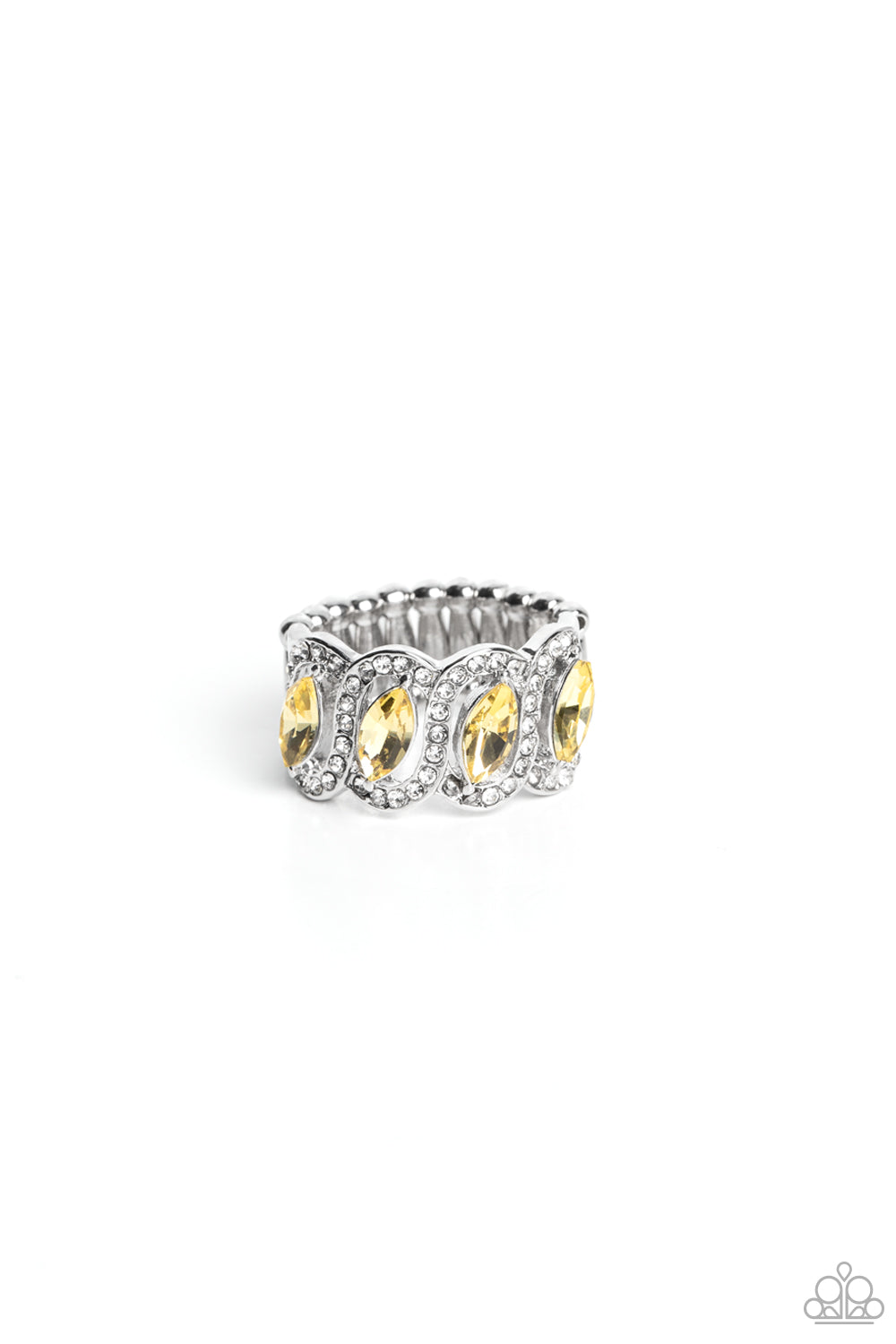 Staggering Sparkle - Yellow & White Rhinestone Ring Paparazzi R0586