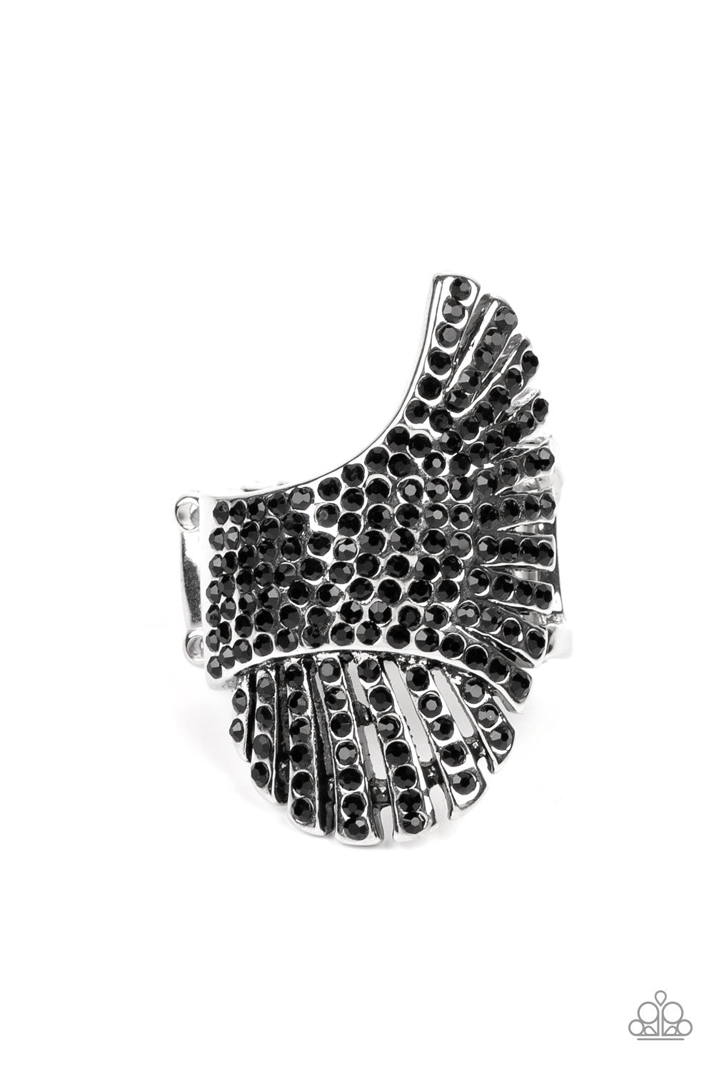 Express Your-SELFIE - Black Rhinestone Ring Paparazzi R0342