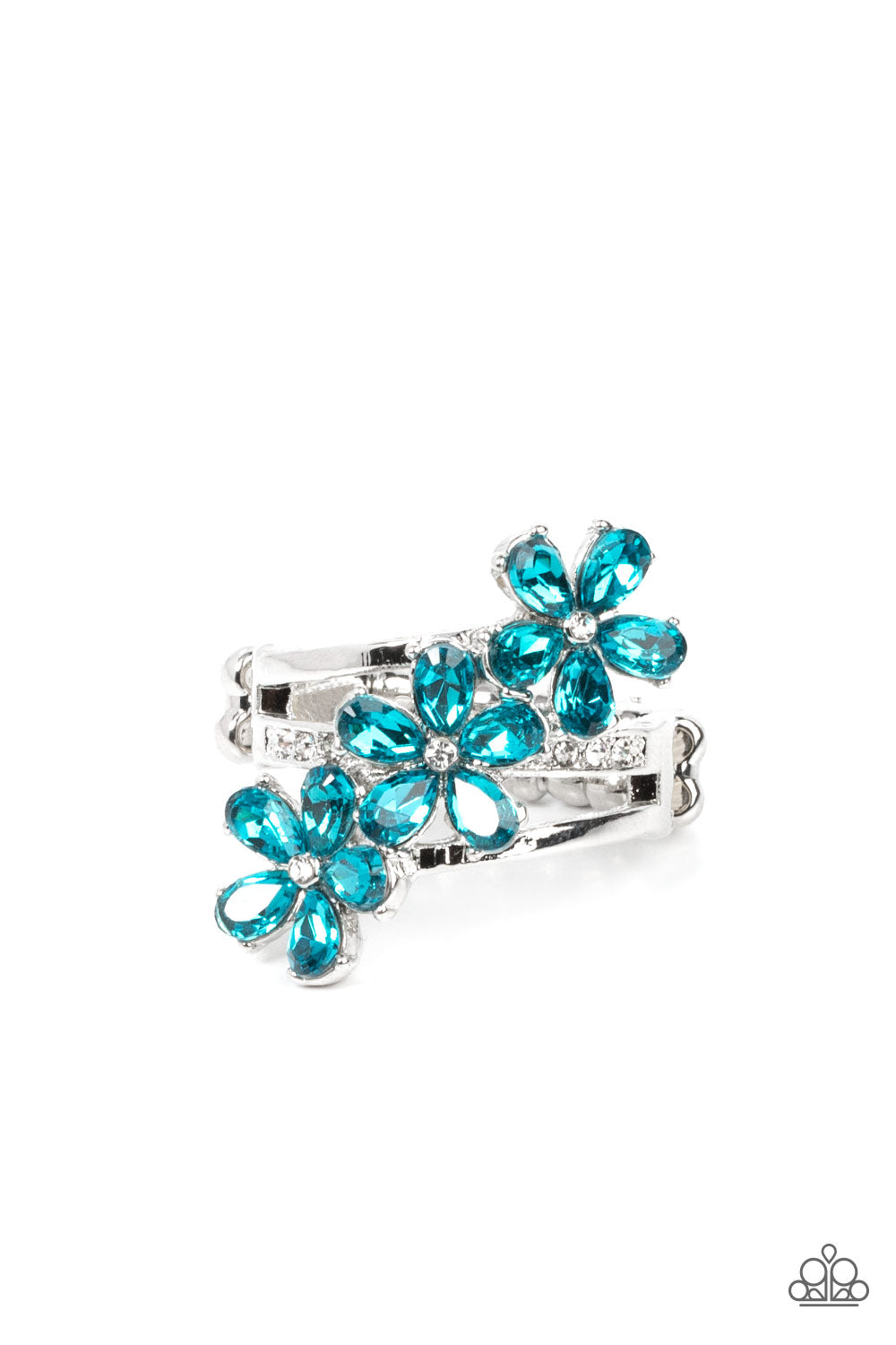 Posh Petals - Blue Rhinestone Flower Ring Paparazzi R0348