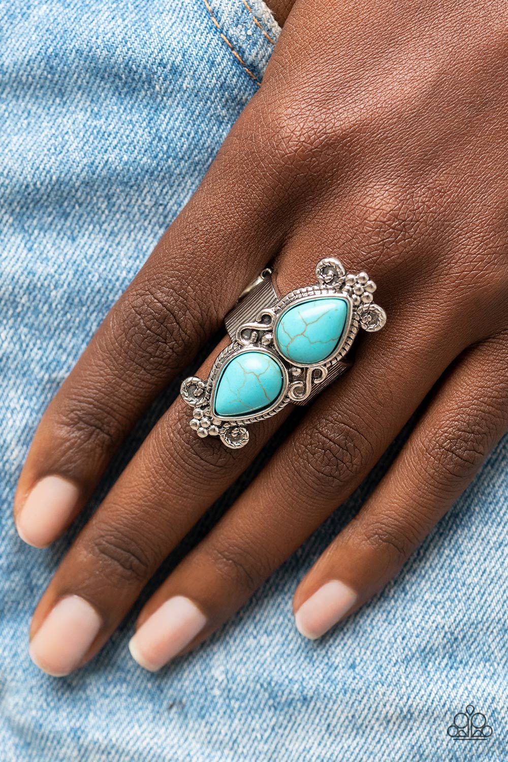 Adobe Garden - Blue Turquoise Stone Santa Fe Style Ring Paparazzi R0395