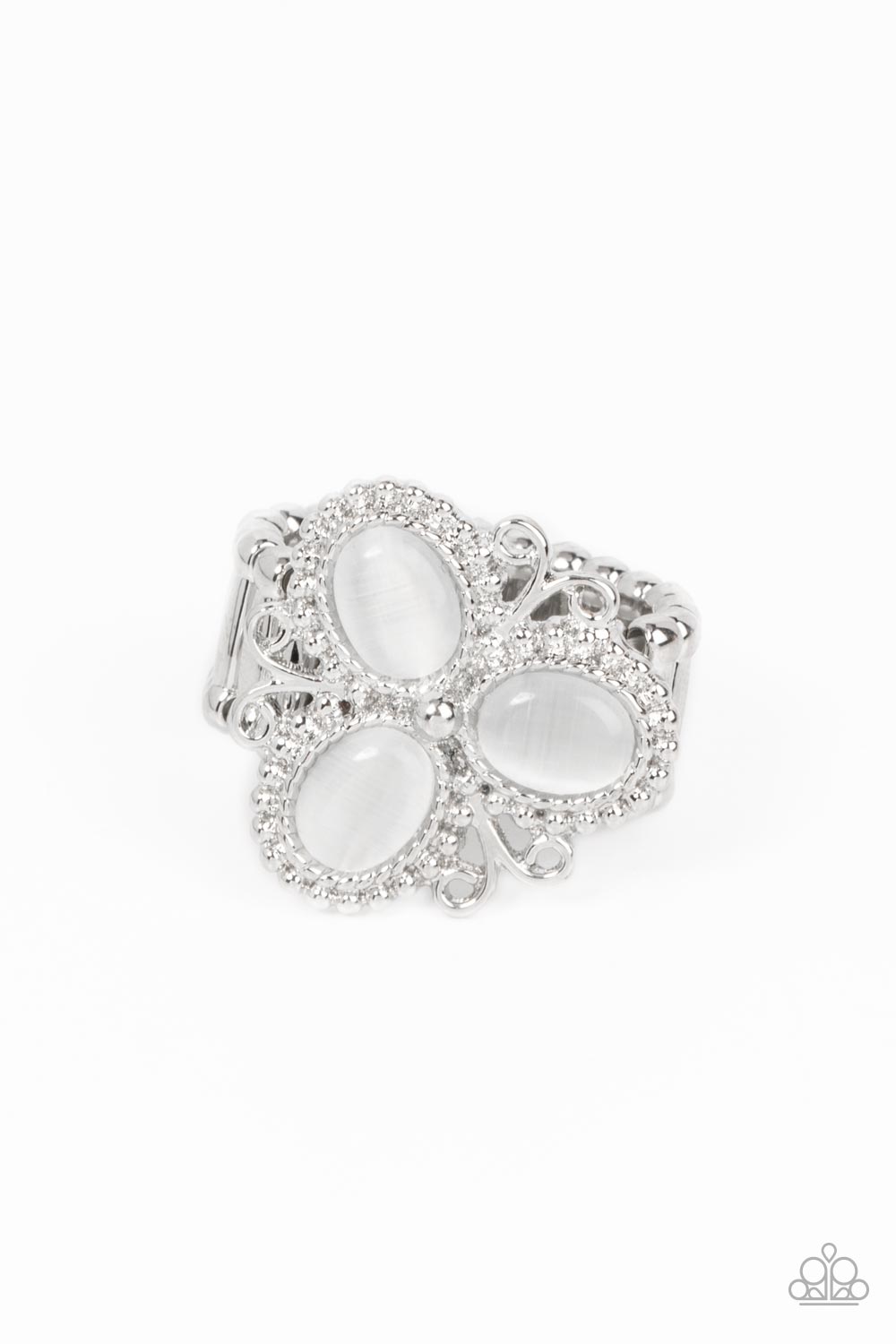 Bewitched Blossoms - White Cat's Eye Ring Paparazzi R0276