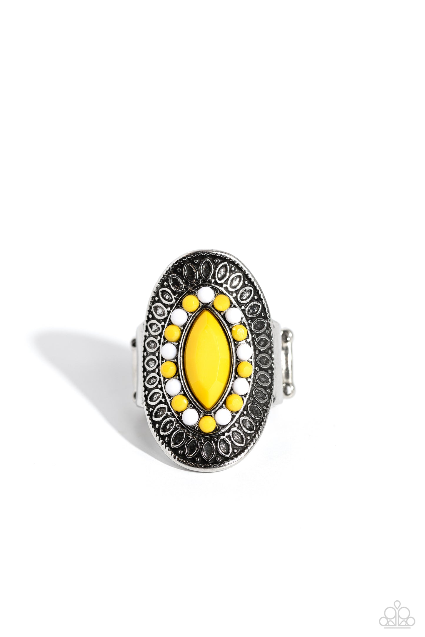 ARTISAN Expression - Yellow Samoan Sun & White Bead Ring Paparazzi R0616