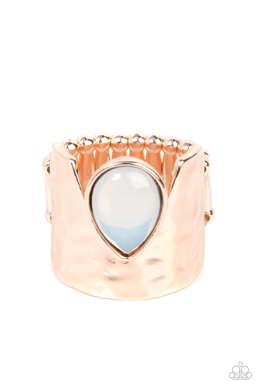 Optimistically Oracle Rose Gold Opal Teardrop Bead Ring Paparazzi R0378
