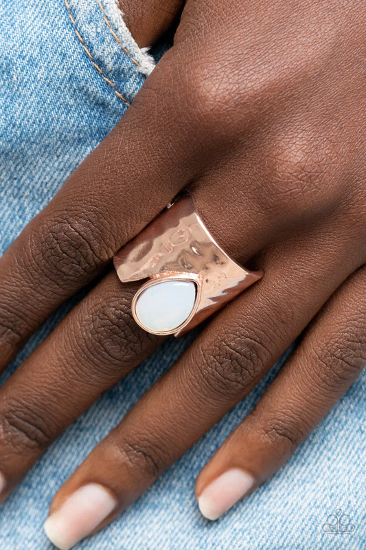 Optimistically Oracle Rose Gold Opal Teardrop Bead Ring Paparazzi R0378