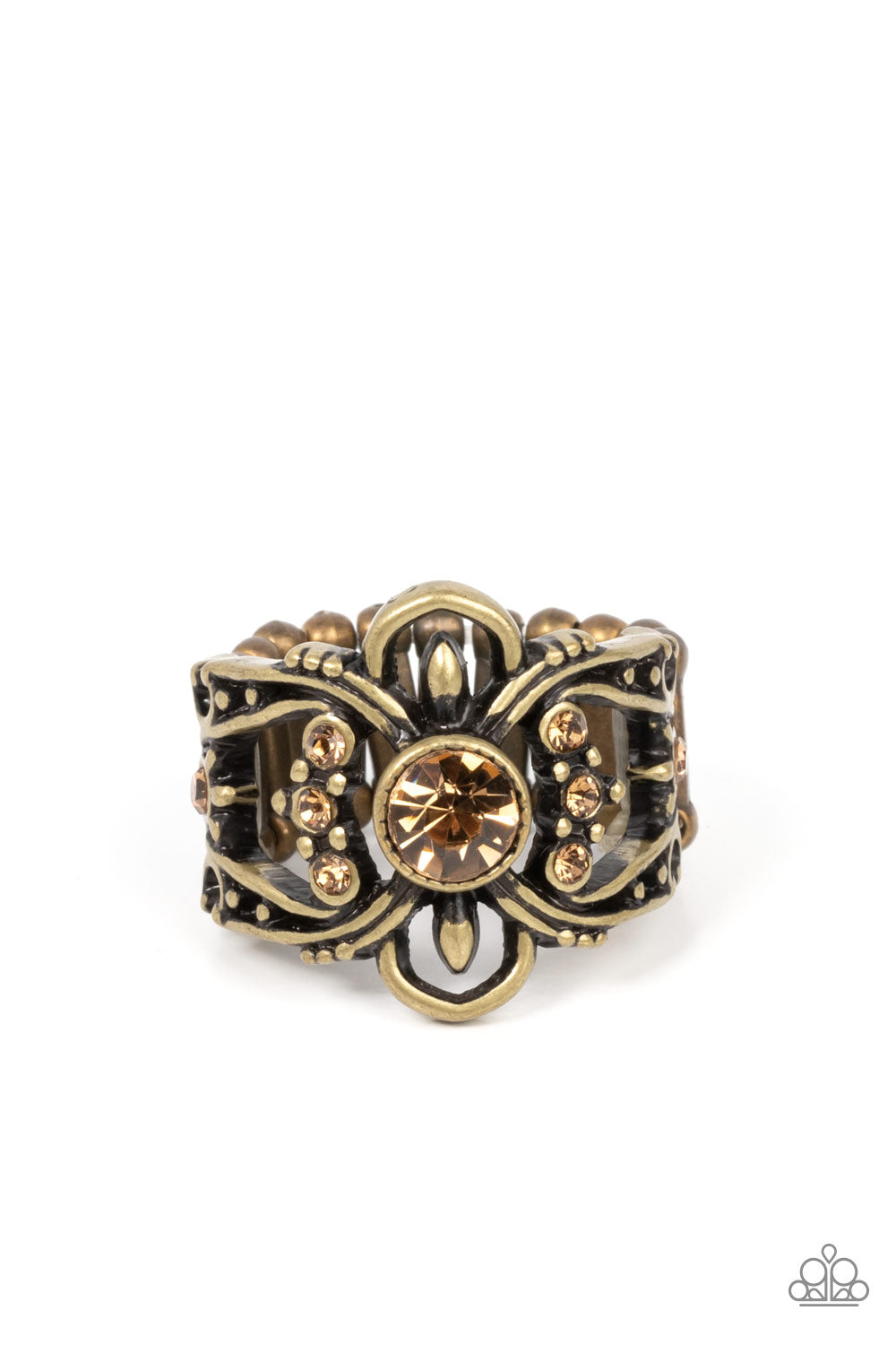 We Wear Crowns Here - Brass Topaz Rhinestone Ring Paparazzi R0260