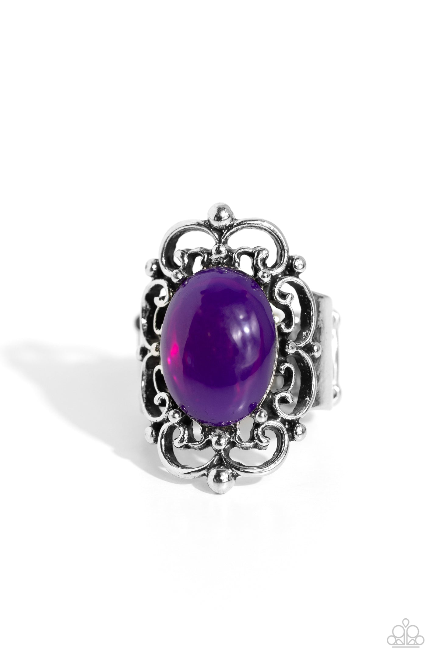 Happily EVERGLADE After - Purple Glassy Bead Silver Filigree Ring Paparazzi R0207