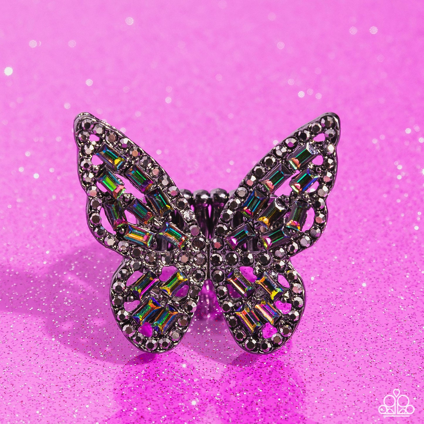 Flauntable Flutter - Multi Oil Spill Rhinestone Buttefly Ring Paparazzi R0566