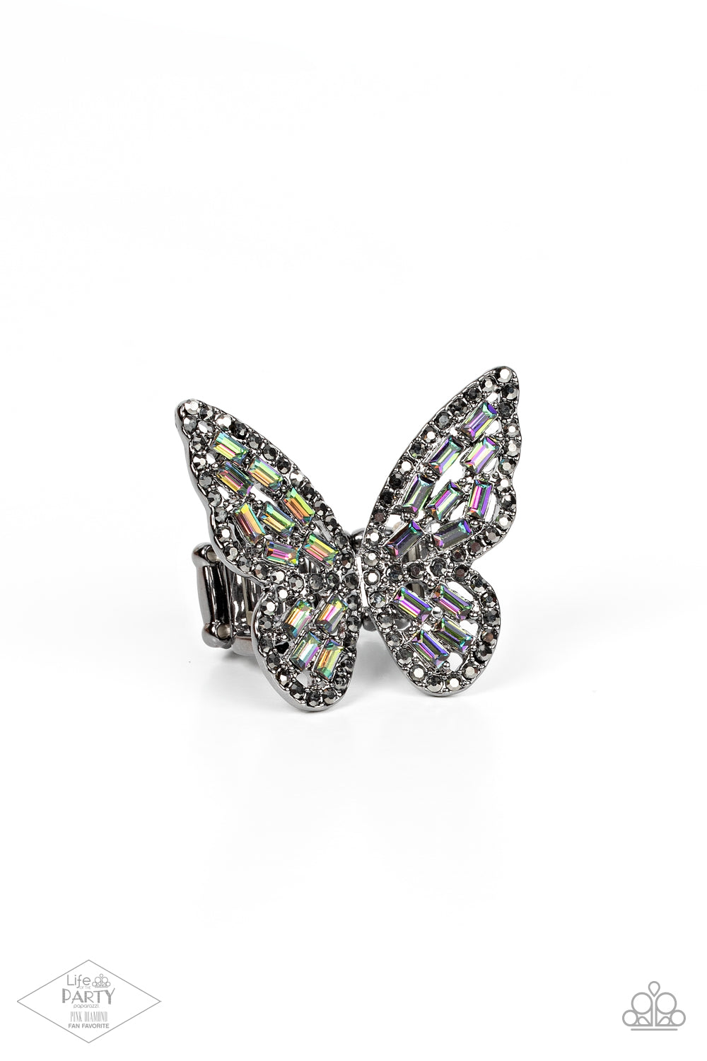 Flauntable Flutter - Multi Oil Spill Rhinestone Buttefly Ring Paparazzi R0566