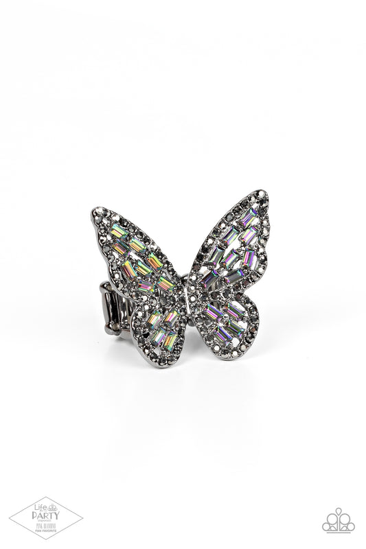 Flauntable Flutter - Multi Oil Spill Rhinestone Buttefly Ring Paparazzi R0566